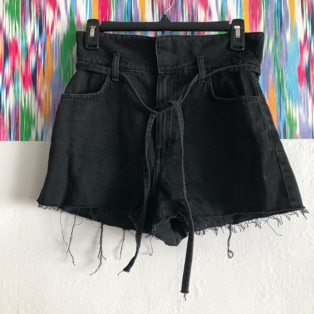 Denim black hi-waist distressed shorts